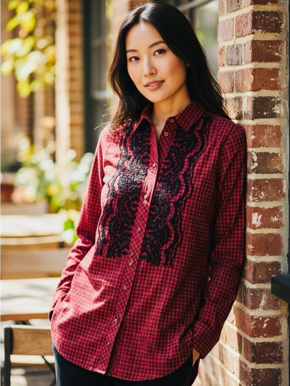 J Crew Women's Size 6 Gali Embellished Plaid Boy Shirt